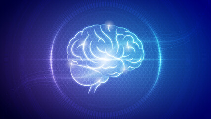 Human Brain Side View Central Nervous System Futuristic Medical Hologram Neon Glow Translucent Backdrop Background Illustration