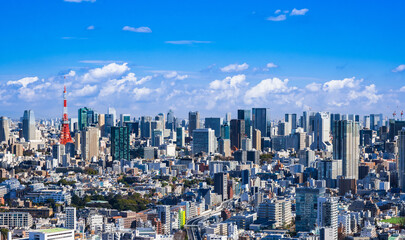 Naklejka premium 東京 青空と都市風景
