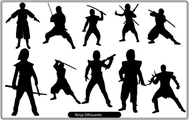 Ninja silhouette vector bundle set