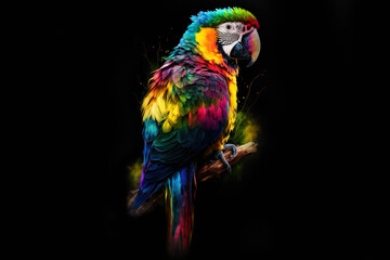 colorful exotic parrot, fantasy abstract portrait parrot with a colorful, generative ai