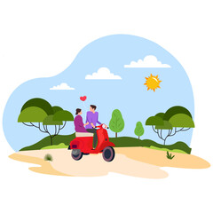 Couple riding together on scooter Illustration

