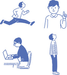 男性　ビジネス　ポーズ　ノートパソコン　笑顔　線画