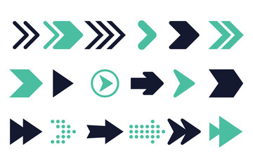 Set Of Green And Navy Right Arrows