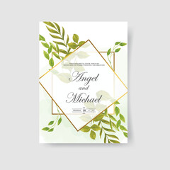 Elegant wedding invitation card with leaves template Premium. watercolor vector illustration