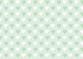 淡いグリーンのハートが並んだシームレスな背景