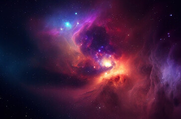 Obraz na płótnie Canvas Purple, red and blue space with stars. Fantasy galaxy generative AI background