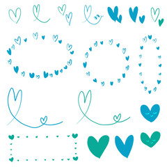 手書きハートいっぱい詰め合わせセット/青緑