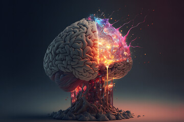 A thought-provoking image of a brain overflowing with ideas and innovation