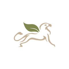 Griffin with wings and green plant vegan beige color