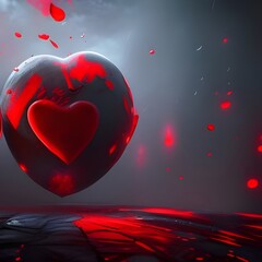 Black and Red heart in the night , Valentine Day Background, Generated by generative ai 