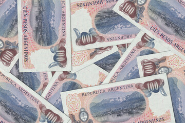 The Argentine currency - Argentine peso. Macro view of Argentina paper money. Close-up Argentine...