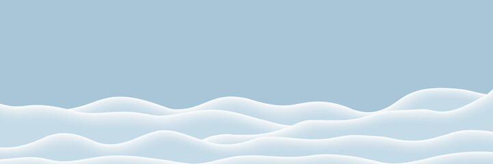 Natural winter background. Snow landscape decoration. Empty snowbanks field. Frozen hills. Snowdrifts. Vector illustration