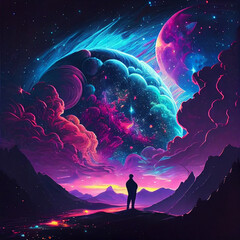 Obraz premium The man with colorful galaxy