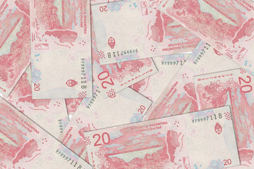 The Argentine currency - Argentine peso. Macro view of Argentina paper money. Close-up Argentine...