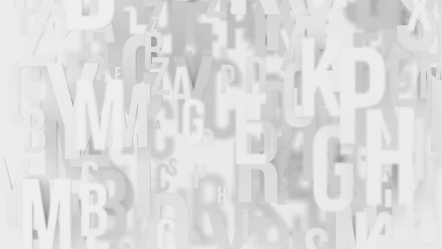 Cloud of letters moving in loop 3d Animation