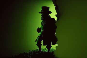 isolated modern artistic illustration of a leprechaun with negative space, empty space, design, st patricks day, generative ai