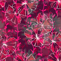 Floral trendy seamless background.  Hand painted flowers. Design for fabric, wallpaper.