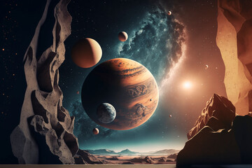 Space wallpaper banner background. Created with generative Ai technology.