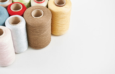 Yarn rope and fabric white background isolated style.