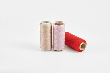 Yarn rope and fabric white background isolated style.