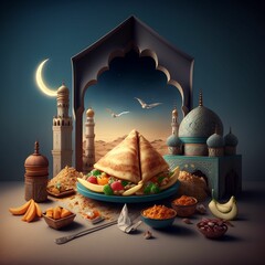 ramadan food breaking background created with generative AI technology
