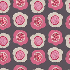 Seamless pattern of large pink flowers on a brown background

