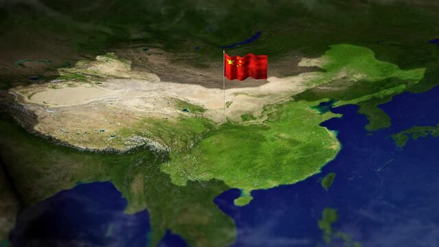 Map of China with Chinese flag
