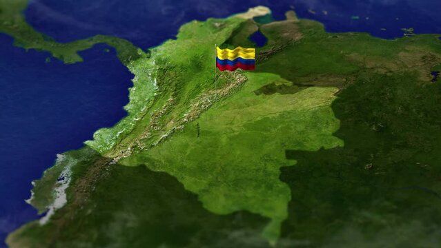 Map of Colombia with Colombian flag