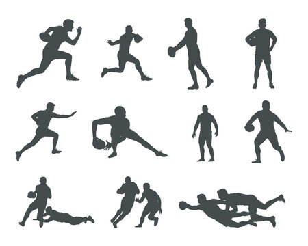 Rugby player silhouettes, Rugby player silhouette set
