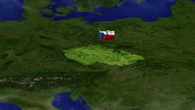 Map of Czech Republic, Czechia with flag