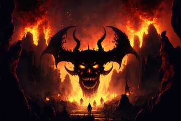 Hell demon illustration digital art painting. Generative AI.