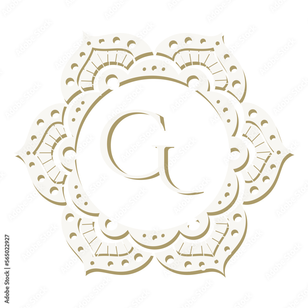 Wall mural g, letter,  inside floral mandala frame