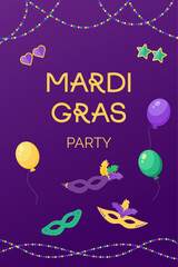 French traditional carnival mardi gras on purple background, flyer, invitation © Екатерина Тарасова