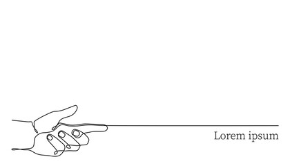 Finger pointing at text or information one line art,continuous contour,trendy template for web design,social media, presentation.Underline,emphasize important facts or text in article.Editable