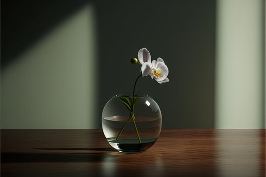  A Vase With A Flower In It On A Table With A Shadow Of A Wall Behind It And A Light Coming Through The Window Behind It.  Generative Ai