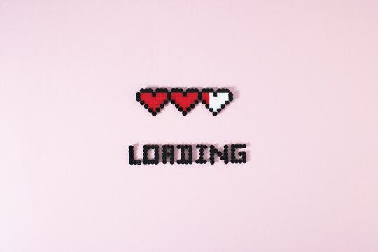 Retro Idea Hearts Loading Made Of Plastic Beads- Minimal Love Concept.