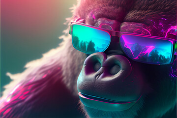3d gorilla with sunglasses - obrazy, fototapety, plakaty