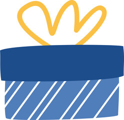 Hand drawn blue gift icon for holidays, birthday. Clipart on a transparent background.