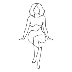 Naked woman one line art, hand drawn lady figure continuous contour. Nude female body concept, beauty industry template. Editable stroke. Isolated. Vector illustration