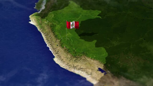 Map of Peru, South America with Peruvian flag