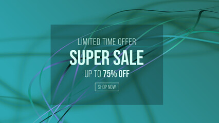 Sale banner green turquoise color template design with geometric background , Big sale special offer up to 75% off. Super Sale, end of season special offer banner. vector illustration.