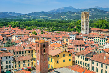 Fototapeta premium Historical medieval town Lucca with old buildings and towers, Tuscany, Italy