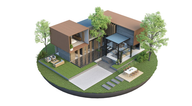 3d render rooms and houses modern isometric