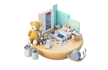 3d render isometric children's room