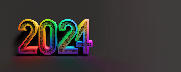 Happy New Year 2024 - Rainbow on Black Background (with copy space) - Generative AI Art