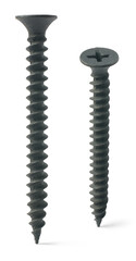 set of metal screws isolated, black phosphate coated which protect from rust drywall screws used in...