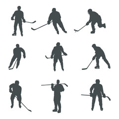 Naklejka premium Hockey player silhouettes, Hockey players silhouette set