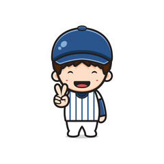 Cute boy wearing baseball uniform cartoon icon illustration