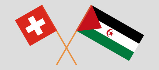 Crossed flags of Switzerland and Western Sahara. Official colors. Correct proportion