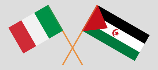 Crossed flags of Italy and Western Sahara. Official colors. Correct proportion